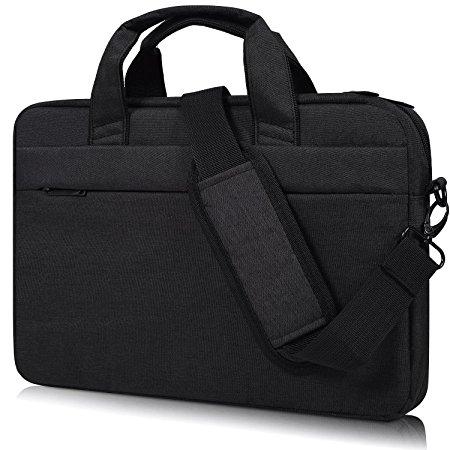 15.6 Inch Laptop Shoulder Bag, Waterproof Multi-functional Fabric Laptop Sleeve Bag Case with Carrying Strap for Acer Chromebook 15, Dell Inspiron, Asus Dell Lenovo Toshiba HP Chromebook, Black