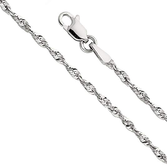 14k Yellow OR White Gold Solid 1.5mm Diamond Cut Rope Chain Necklace with Lobster Claw Clasp