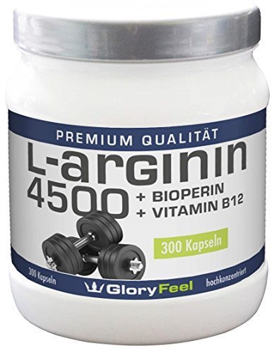 L Arginine 4500 - 300 organic supplement capsules - including Bioperine and Vitamin B12 - 10 weeks supply