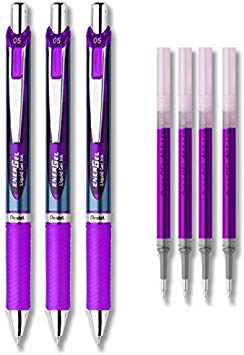 Pentel EnerGel Deluxe RTX Liquid Gel Ink Pen Set Kit, Pack of 3 with 4 Refills (Violet - 0.5mm)