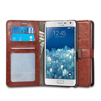 Galaxy Note Edge Case, J&D [Stand View] Samsung Galaxy Note Edge Wallet Case [Slim Fit] [Stand Feature] Premium Protective Case Wallet Leather Case for Samsung Galaxy Note Edge (Brown)