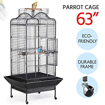 Yaheetech Wrought Iron Rolling Extra Large Open Playtop Bird Cage for Mini Macaw Goffin's Cockatoo Cockatiels African Grey Amazon Parrots Sun Parakeets Conures Caique Bird Cage with Rolling Stand