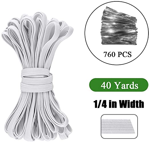 White 40-Yards Length 1/4" Width Braided Elastic Cord/Elastic Band/Elastic Rope/Bungee/White Heavy Stretch Knit Elastic Spool with Free Tape Measure