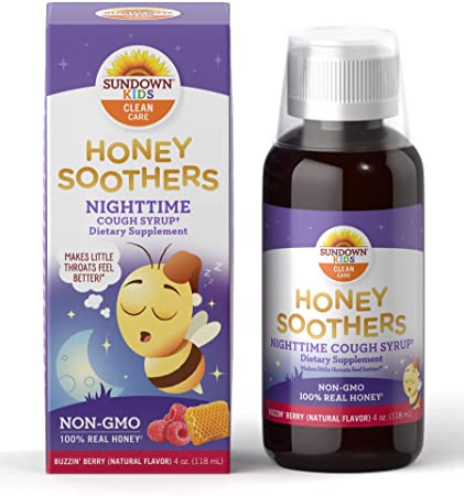 Sundown Kids Honey Soothers Nighttime Cough Syrup, Non-GMO, Raspberry, 4oz.