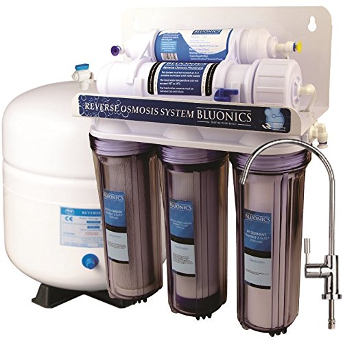 BLUONICS 5 Stage Undersink Reverse Osmosis Drinking Water Filter System RO home Purifier with NSF Certified Membrane and Clear Housings