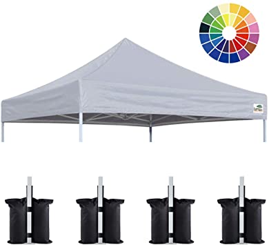 Eurmax New 10x10 Pop Up Canopy Replacement Canopy Tent Top Cover, Instant Ez Canopy Top Cover ONLY, Choose 30 Colors,Bonus 4PC Pack Canopy Weight Bag (Gray)