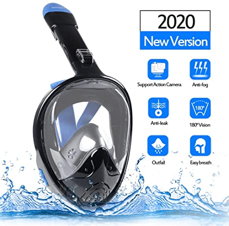 Innoo Tech Upgraded Full Face Snorkeling Mask, 180° Panoramic Seaview, New Safety Breathing System Diving Snorkel Mask for Adults, Anti Fog Anti-Leak with Camera Mount