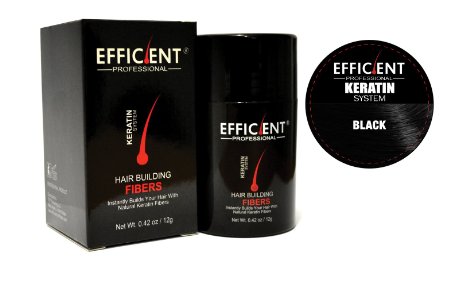 EFFICIENT Keratin Hair Building Fibers, Hair Loss Concealer Net Wt. 12gm / 0.42 oz (Black)