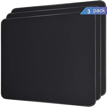 Ktrio 3 Pack Large Gaming Mouse Pad with Stitched Edges Mousepads Bulk with Premium-Textured Cloth, Non-Slip Rubber Base, Waterproof Mouse Pads for Computer, Desktop, Laptop, 14x11x0.16 inches, Black