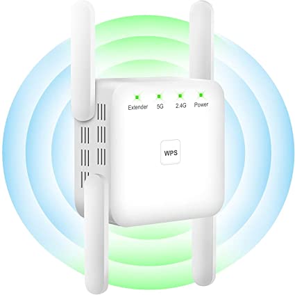 WiFi Range Extender, 1200Mbps Wireless Signal Repeater Booster, Dual Band 2.4G and 5G Expander, 4 Antennas 360° Full Coverage, Extend WiFi Signal to Smart Home & Alexa Devices