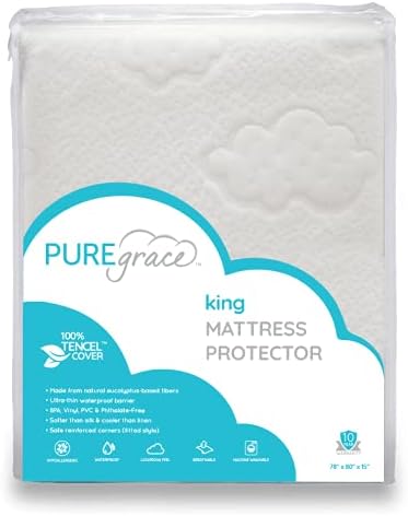 PUREgrace Eucalyptus King Mattress Protector - Natural Luxurious Tencel - Waterproof - Breathable Quiet Hypoallergenic pad (78" x 80")