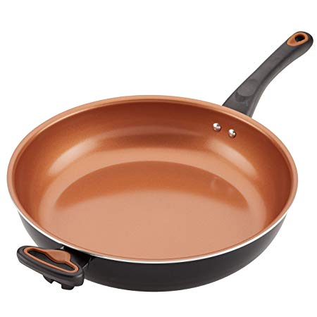 Farberware Glide Copper Ceramic Nonstick 12.5-Inch Deep Skillet, Frying Pan with Helper Handle, Black