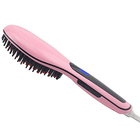 DASKY 29W Digital Anti Static Ceramic Hair Straightener Heating Detangling Hair Brush Paddle Brush For Faster Straightening Styling Massage Straightening Iron (Pink)