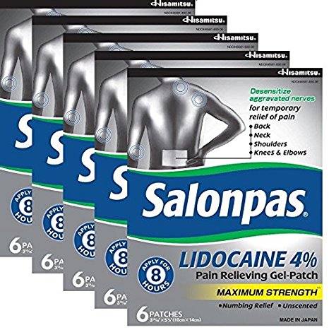 Salonpas LIDOCAINE (5 PACK Bundle) Pain Relieving Maximum Strength Gel Patch!