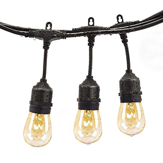 Joddge 48ft Outdoor String Lights 15 Sockets Dimmable Vintage Bulbs Weatherproof Commercial Grade [UL Listed] for Decorating Patio Garden Yard Deck Cafe