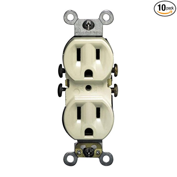 Leviton 5320-IMP 15 Amp, 125 Volt, Duplex Receptacle, Residential Grade, Self-Grounding, 10-Pack, Ivory