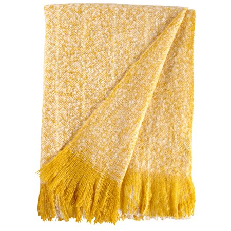 Rivet Oversized Ombre Stripe Faux Mohair Throw Blanket, 60" x 80", Mustard, White