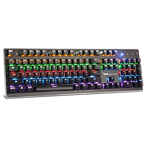 Wired Gaming Mechanical Keyboard, MAD GIGA K360 Keyboard with Blue Switch, 104-Key Rainbow Gaming Keyboard for PC & Mac Gamers, Backlit RGB LED (Black)