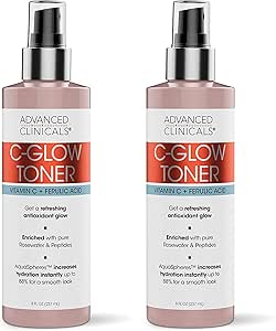 Advanced Clinicals Vitamin C Glow Facial Mist Toner for Face W/Rosewater, Ferulic Acid, & Peptides | Vitamin C Antioxidant Moisturizer Face Mist Provides Instant Skin Hydration, 8 Fl Oz (2-Pack)