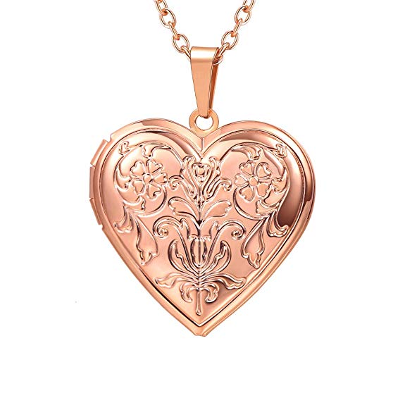 U7 Charm Necklace Flower/Cross Pattern Platinum/Rose Gold/18K Gold Plated Locket Pendant with 22 Inches Chain, 4 Styles