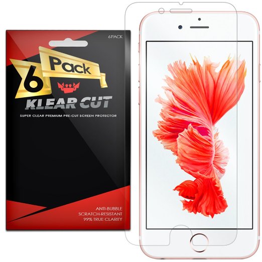 Klear Cut 6 Pack - Screen Protector for Apple iPhone 6S - Lifetime Replacement Warranty - Anti-Bubble and Anti-Fingerprint High Definition HD Clear Premium PET Cover - Retail Packaging