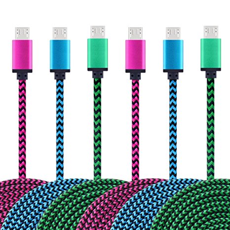 Micro USB Cable, Sicodo 6-Pack High Speed 6FT Premium Nylon Braided USB 2.0 A Male to Micro B Data Charger Cables for Samsung S6 Edge, Note 5, HTC, Motorola, Sony, LG and More Android Phones