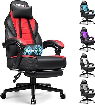 BOSSIN Big and Tall Gaming Chair with Massage, Ergonomic Heavy Duty Design, Gamer Chair with Footrest and Lumbar Support, High Back Office Chair, Gaming Computer Chair for Kids