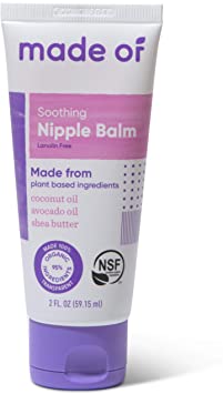MADE OF Organic Nursing Cream - Breastfeeding Cream for Sensitive Skin - NON-GMO - 95% Organic and 5% Natural Ingredients - Made in USA - 2oz (Fragrance Free, 1-Pack)
