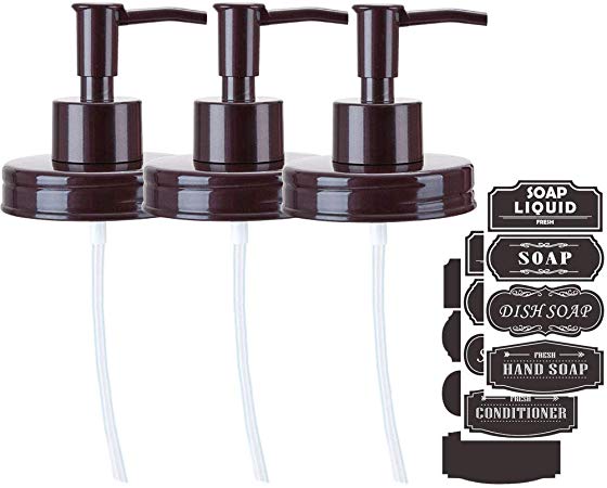 [Bronze] Elwiya Rustic/Farmhouse Mason Jar Soap Dispenser Lid and Pump Rust Proof, Plastic Dispenser Lid for 16 oz Regular Mouth Mason Jar Decor - 3 Pack