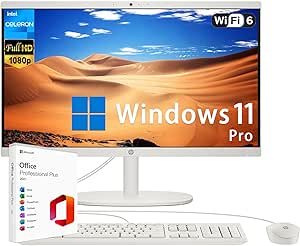 HP All-in-One Desktop Computer, 21.5" FHD Display, 32 GB RAM, 1 TB SSD, Intel Celeron J4025, Webcam, Wi-Fi 6, Bluetooth, HDMI, Windows 11 Pro with Microsoft Office Lifetime License