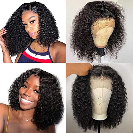 ALI RAIN Lace Front Human Hair Wigs for Black Women Short Curly Human Hair Wigs with Baby Hair Brazilian Lace Front Curly Bob Wigs Human Hair Pre Plucked 150% Density (14 Inch)