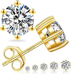 KRKC&CO Moissanite Studs Earrings, Sparkly Lab Created Diamond Earrings, S925 Sterling Silver, 6-Prong, 0.6-3CT, D Color, VVS1, 14K White Gold Jewelry Gifts for Women