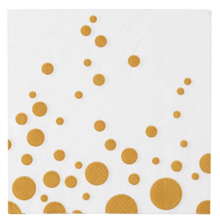 ALINK 100 Gold Dot Cocktail Napkins, Disposable Decorative Paper Party Beverage Napkins for Birthday, Graduation, Cheers, Baby/Bridal Shower, Wedding and Holiday Celebrations