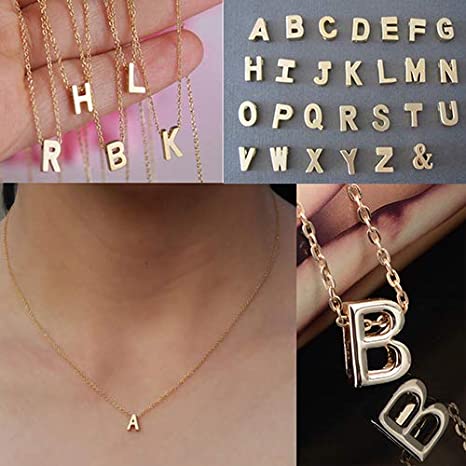 Bluelans Women Gold Tone 26 Letters Initial Alphabet Personalized Charm Pendant Necklace K