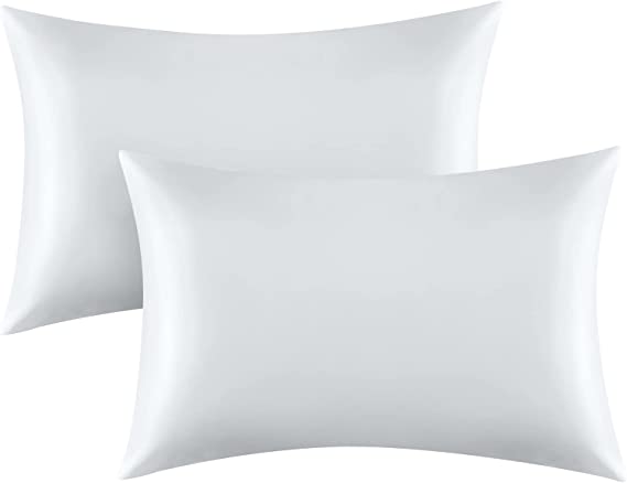 CozyLux Satin Pillowcase for Hair and Skin Queen Set of 2 Soft Pillow Cases Silky Microfiber Bed Pillow Covers Wrinkle Resistant with Envelope Closure(White, 20 x 30 Inches)