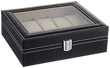 PU Leather 10 Grid Watch Display Box Jewelry Storage Organizer, Black - SciencePurchase