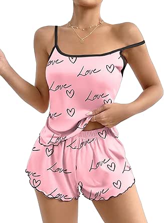 Ekouaer Womens Cami Pajama Sets 2 Piece Cute Print Pjs Soft Tank Top & Elastic Waist Shorts Camisole Lounge Set