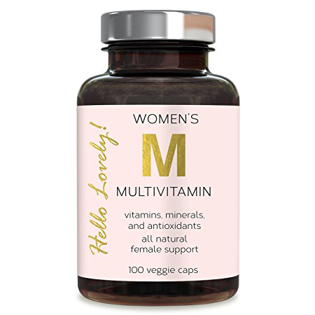 Multivitamin for Women Max Potency Vitamins A C D E B1 B2 B3 B5 B6 B12, Calcium, Zinc, Lutein, Folic Acid, and Biotin for Best Hair Growth, Advanced Female Support by Hello Lovely - 100 Capsules