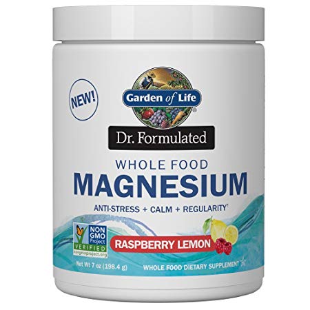 Garden of Life Dr. Formulated Whole Food Magnesium 198.4g Powder, Raspberry Lemon, Chelated Non-GMO Vegan Kosher Gluten & Sugar Free Supplement with Probiotics, Best for Anti-Stress Calm & Regularity