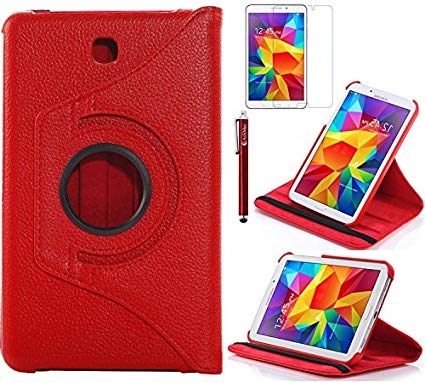 Tab 4 7.0 Case, AiSMei Rotating Case for Samsung Galaxy Tab 4 7.0 SM-T230,SM-T231, SM-T230NU Tablet PC,7-Inch PU Leather Case [Bonus Stylus Screen Protector] -Red