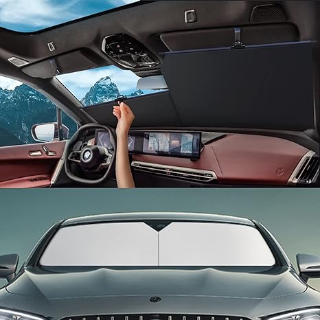Retractable Windshield Sun Shade for Car, Car Front Window Sunshade, Block UV Rays & Sun Heat Insulation, Automotive Windshield Sunshades Fit Most Vehicles, Car Accessories (Adjustable Width 31"-58")