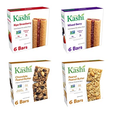Kashi Chewy Granola Bars Variety Pack - Ripe Strawberry & Mixed Berry Cereal Bars, Chocolate Peanut Butter & Peanut Butter Chewy Granola Bars - 24 Pack