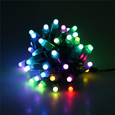 ALITOVE WS2811 12mm Diffused Digital RGB LED pixel string light Individually Addressable round LED module 50pcs/string IP68 Waterproof DC 5V