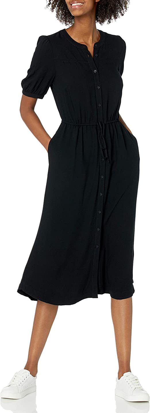 Amazon Essentials Womens Feminine Half Sleeve Waisted Midi A-line Dress