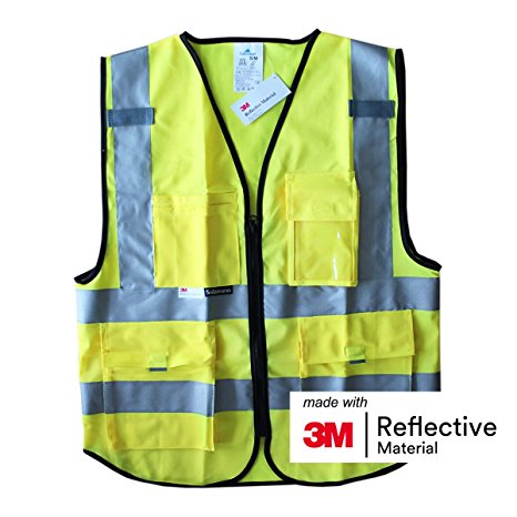 Salzmann 3M Multi Pocket Safety Vest, Highly Breathable Mesh Vest Meets ANSI/ISEA107, Mesh Yellow, XL