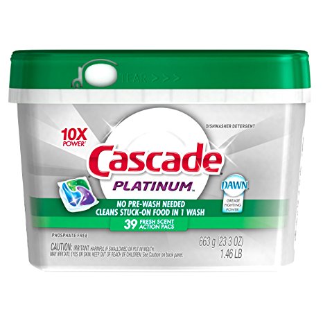 Cascade Platinum ActionPacs Dishwasher Detergent, Fresh Scent, 39 Count