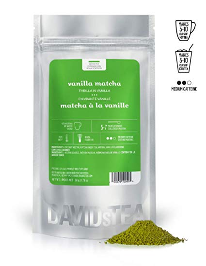 DAVIDsTEA Vanilla Matcha Green Tea Powder, Premium Energizing Matcha Tea with Vanilla and Coconut Nectar, 50 g