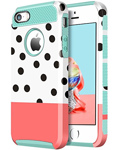 iPhone 5S Case, iPhone SE 5 Case, BENTOBEN Polka Dot Dual Layer Ultra Slim Scratch Resistant Hybrid Hard PC Soft TPU Shockproof Bumper Protective Phone Cases Covers for iPhone SE 5S 5, Blue/Pink