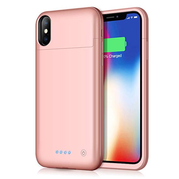 iPhone X/XS/ 10 Battery Case, 5200mAh Rechargeable Charging Case for iPhone X XS Extended Power Charger Cover [5.8 inch] Apple iPhone Xs iPhone 10 Portable Battery Pack- Rose Gold