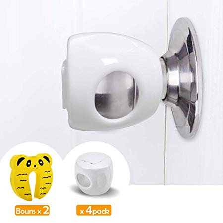 Door knob Safety Cover, WeGuard Upgrade Version Child Proof Door Knob Cover with Locked Cover Baby Proof Door Knob Cover for Kids - with Free Door Stoppers (White)